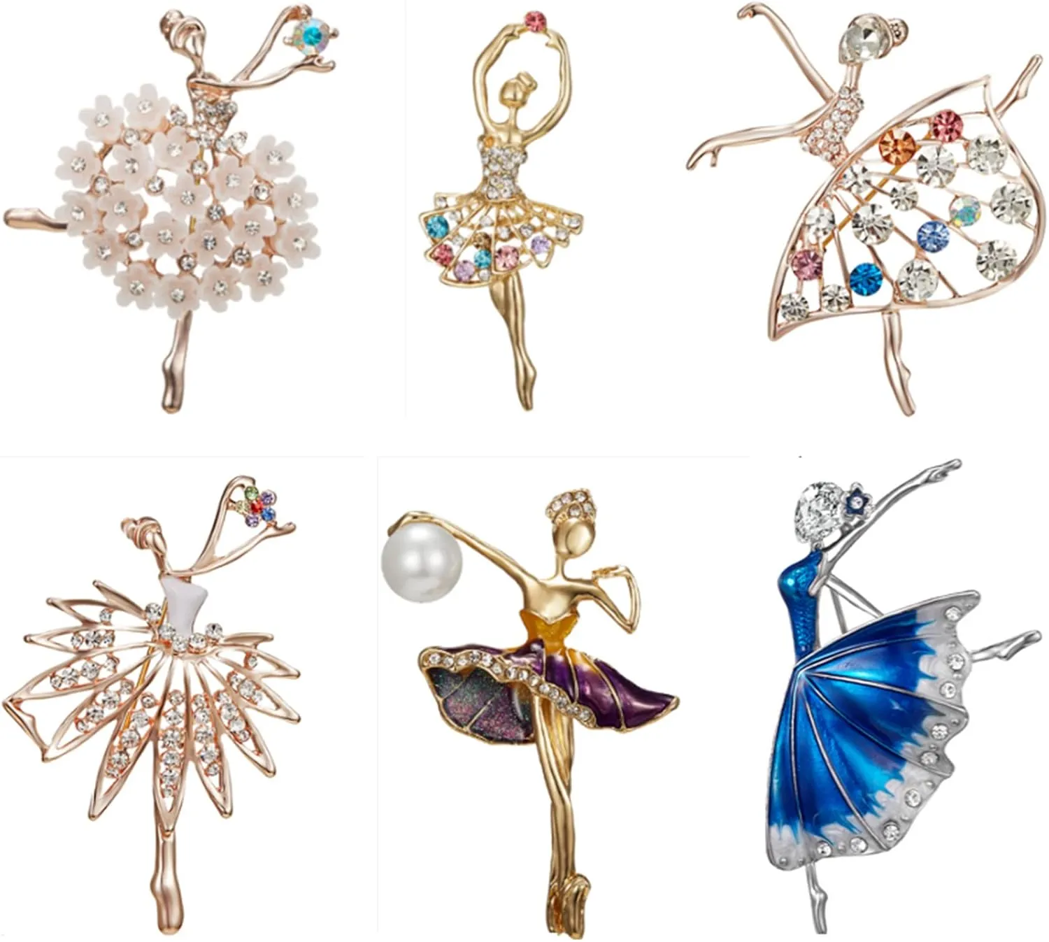 DD-life 6 Pcs Ballet Dancer Brooches - High-end Dancer Wings Clothing Pins, Angel Wings & Butterfly Fairy Brooches Fashion Jewelry for Any Special Occasions
