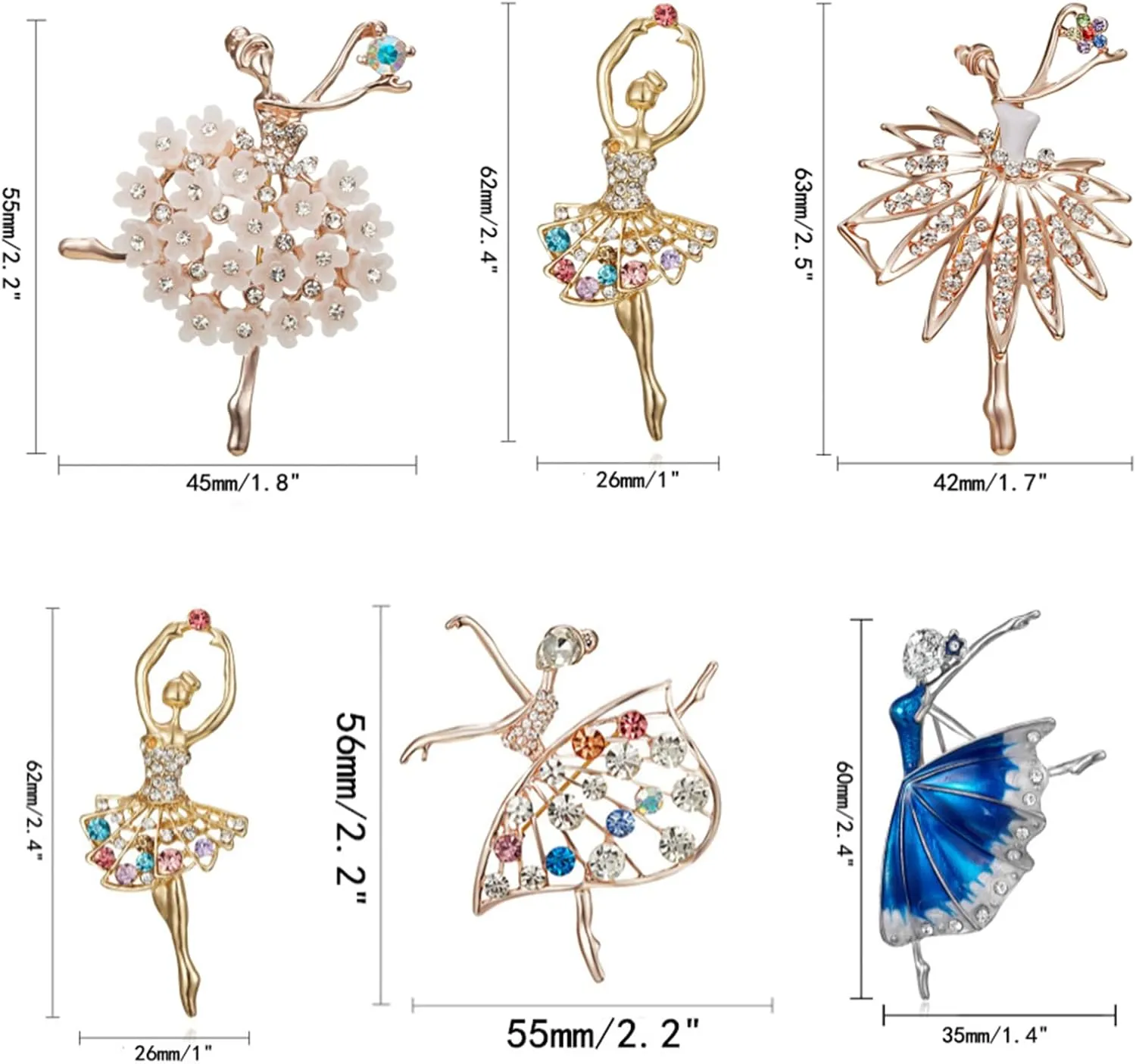 DD-life 6 Pcs Ballet Dancer Brooches - High-end Dancer Wings Clothing Pins, Angel Wings & Butterfly Fairy Brooches Fashion Jewelry for Any Special Occasions