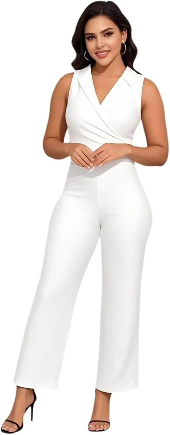 DeftSharp 2025 Women's Sexy Cocktail Party Clubwear Casual Working Rompers Club Back Zip Belt Long Jumpsuit
