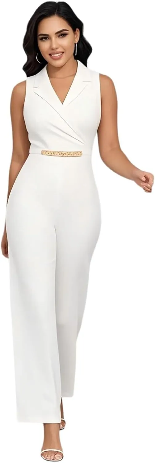 DeftSharp 2025 Women's Sexy Cocktail Party Clubwear Casual Working Rompers Club Back Zip Belt Long Jumpsuit
