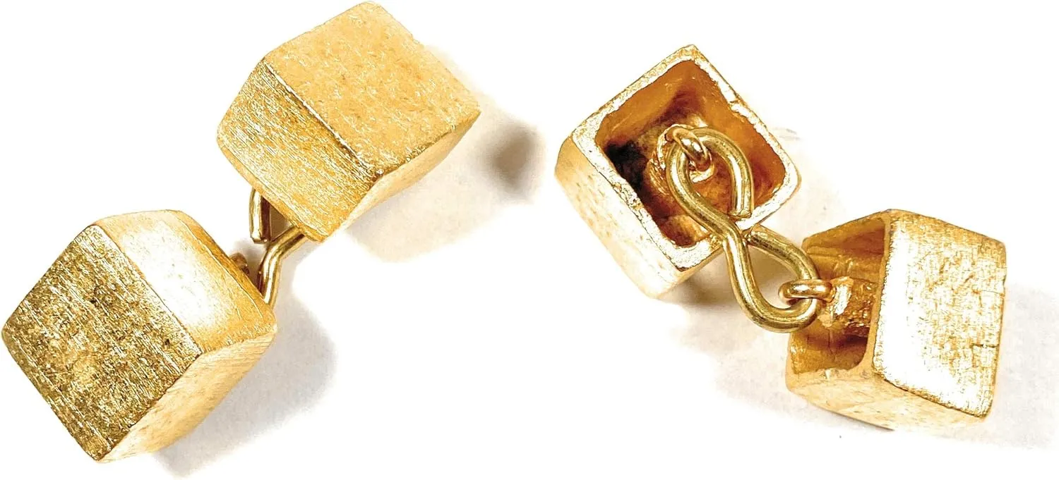 Designer Cube Gold Cufflinks Metallic for Blouse, Shirts Dress, Gold Cuff Link Sets 1/2'' x 1/2'' x 3/8''