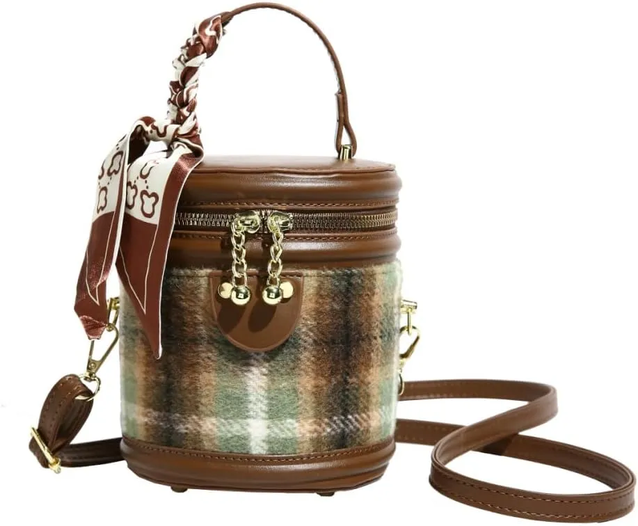 Designer Handbag Leather and Snakeskin Bucket Bag with Strap, Brown & Green & Gray