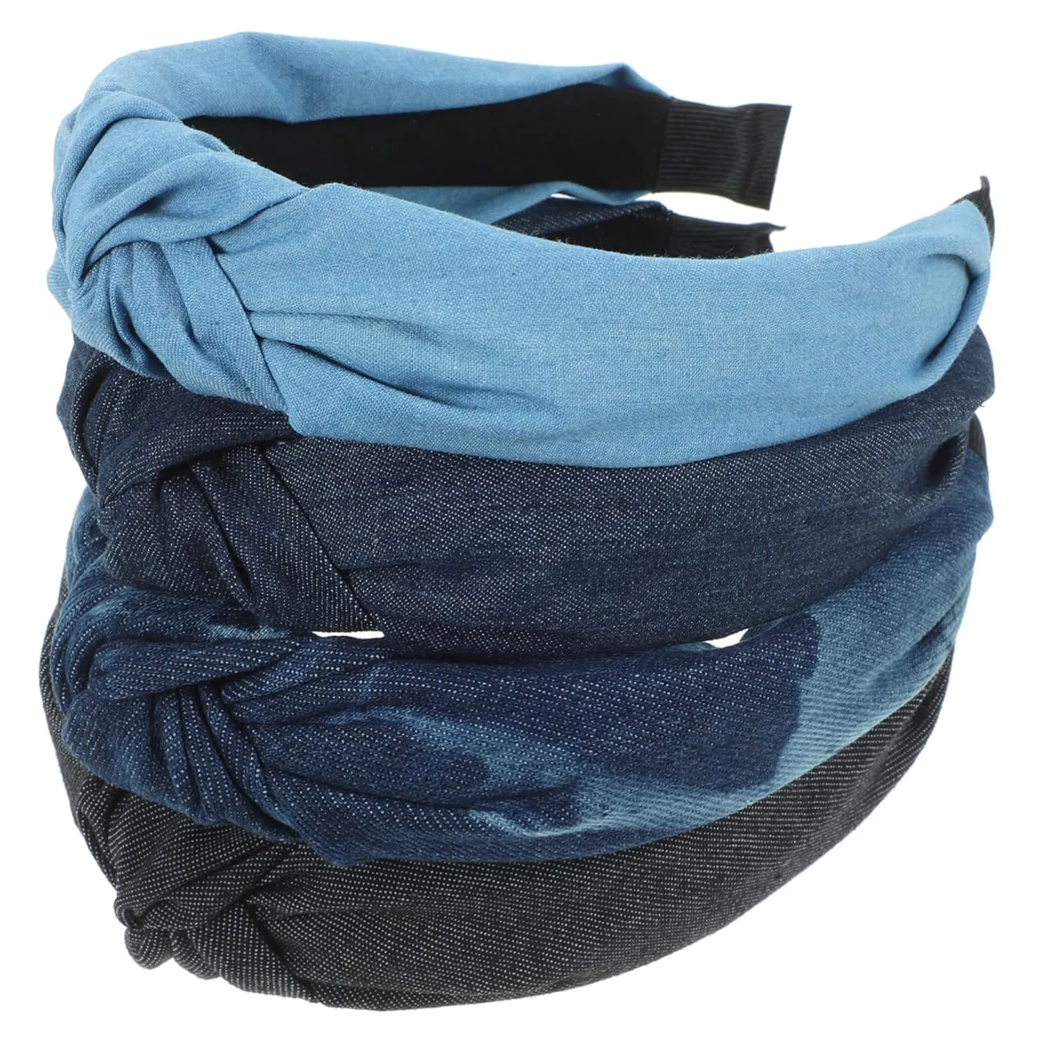 Didiseaon 4pcs Denim Knotted Headbands for Women Teens Elegant Fashion Accessories Gradient Stylish Hairbands for Casual Special Occasions
