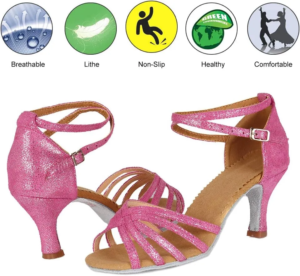 DKZSYIM Women Latin Dance Shoes Ballroom Salsa Tango Practice Performence Party Dancing Shoes,Model 1810-6