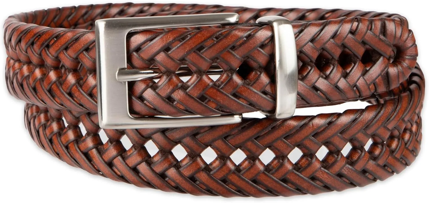 Dockers Mens Leather Braided Fully Adjustable Belt