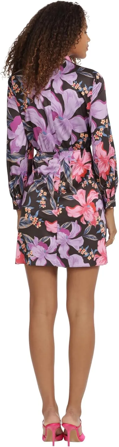 Donna Morgan Women's High Asymmetric Neck Long Sleeve Mini Dress