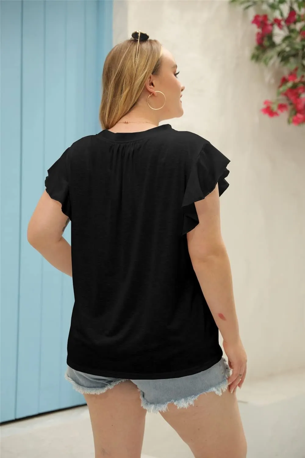 Ebifin Womens Plus Size Tank Tops V Neck Ruffle Sleeve Summer Casual Loose Blouses Tee Shirts