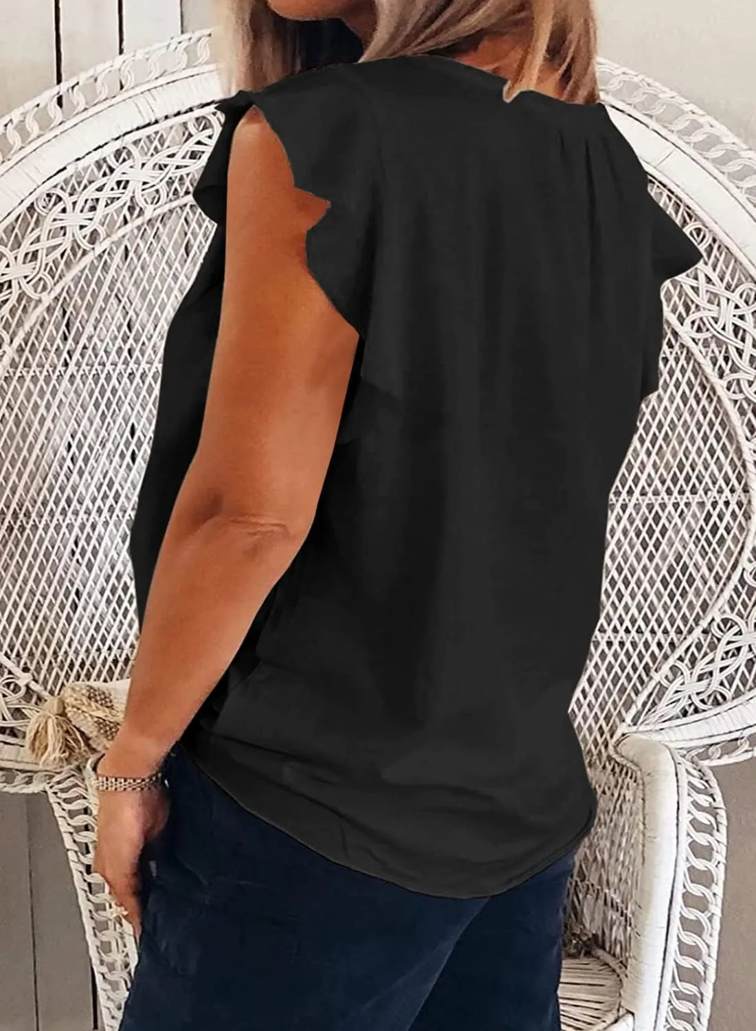 Ebifin Womens Plus Size Tank Tops V Neck Ruffle Sleeve Summer Casual Loose Blouses Tee Shirts