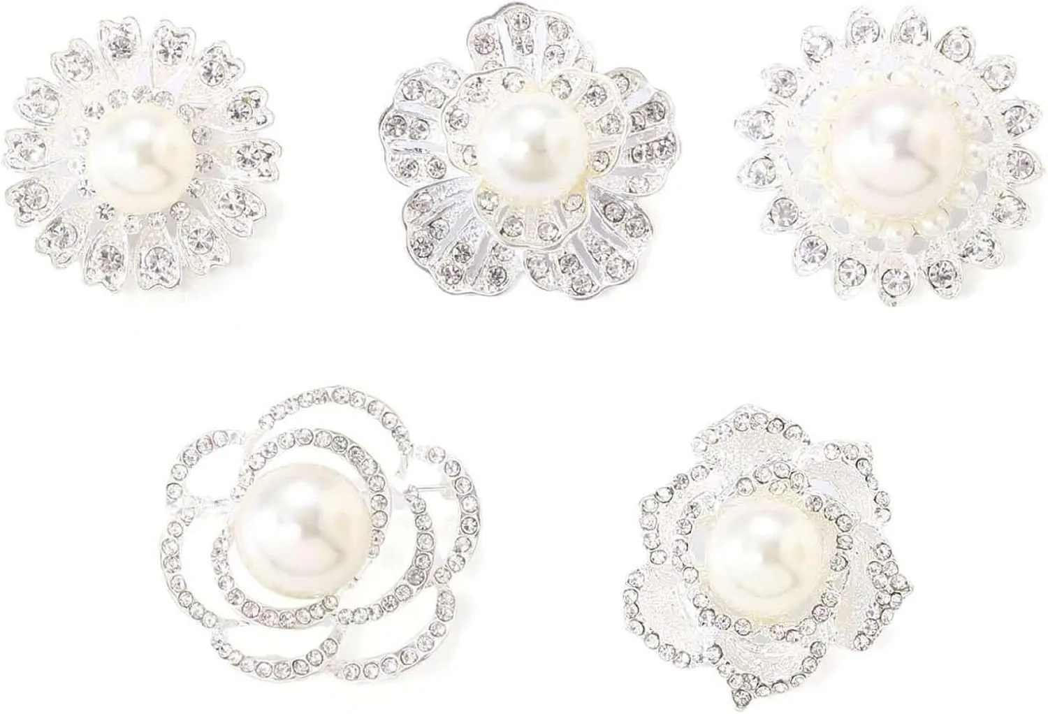 Efavormart 5 Pcs Assorted Pearl and Rhinestone Crystal Rhinestone Brooches Floral Sash Pin