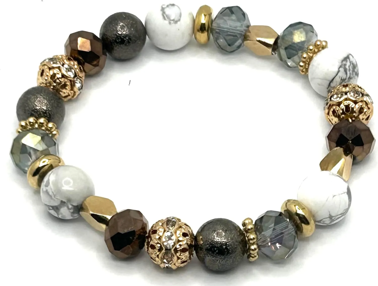 Elegant Howlite and Sparkling Crystal Mix 10MM Beaded Stretch Bracelet for Women's Jewelry Collection Fits Most Wrists Gifts for any Occasion Promotes Emotional Healing