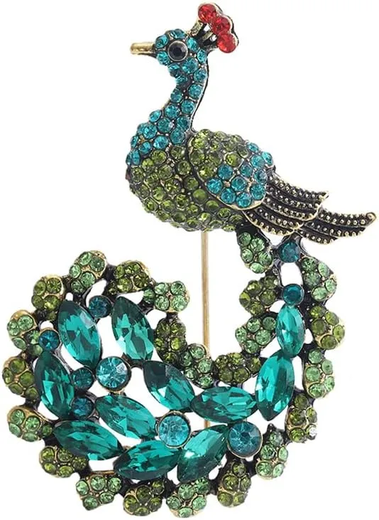 Emerald Peacock Green Rhinestones Brooch Pin for Women Girls Fashion Sparkly Crystal Bird Animal Brooches Lapel Pins Elegant Dresses Suit Clothes Corsage Accessories