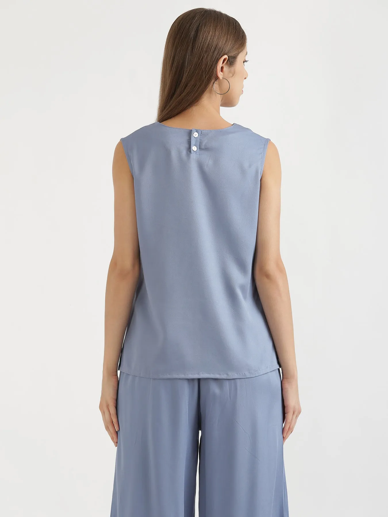 English Blue V-Neck Sleeveless Top