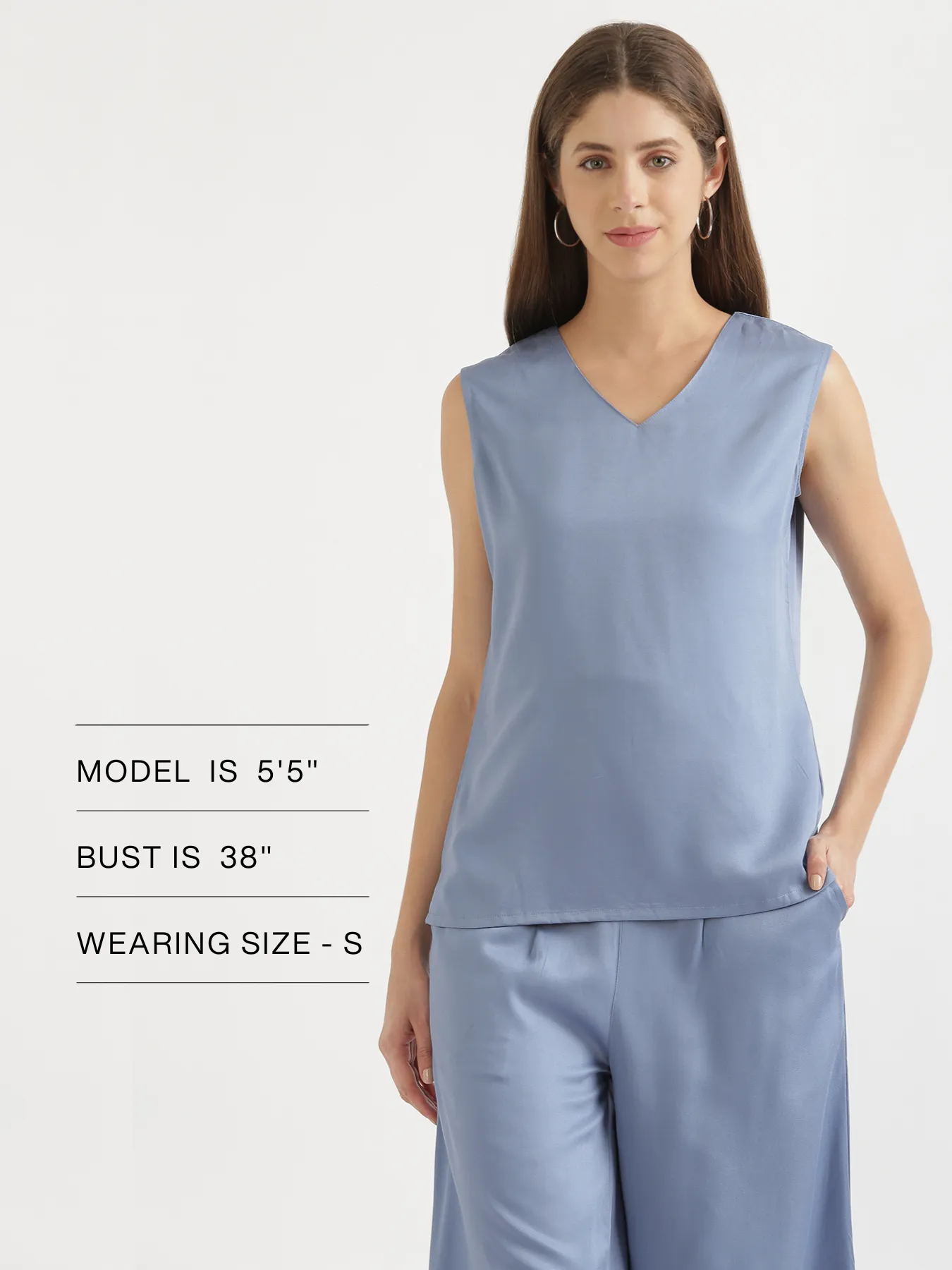 English Blue V-Neck Sleeveless Top