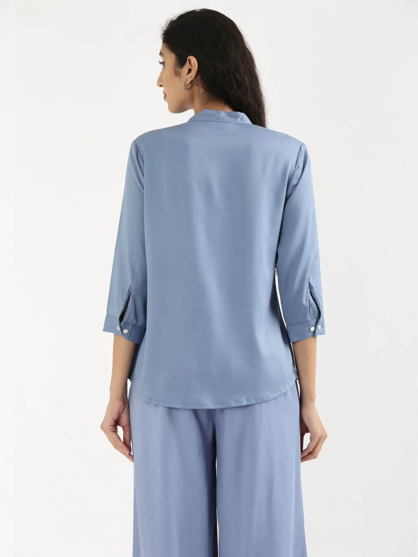 English Blue Viscose Pleated Top