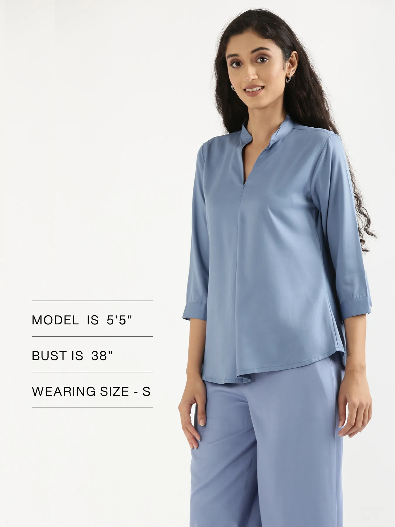 English Blue Viscose Pleated Top