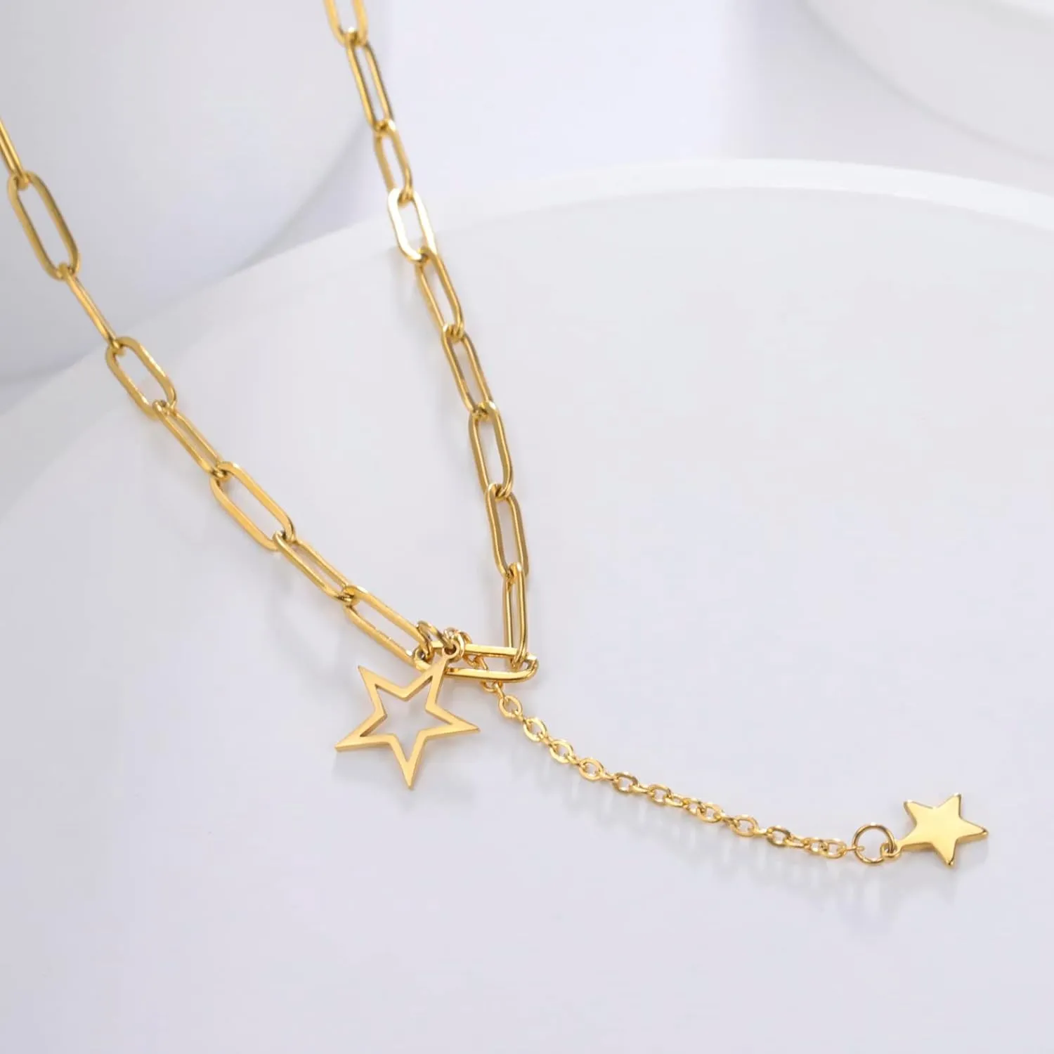 EUEAVAN Exquisite Pentagram Star Pendant Necklace Y Choker Minimalist Elegant Paperclip Chain Charm Jewelry Women Girlfriend