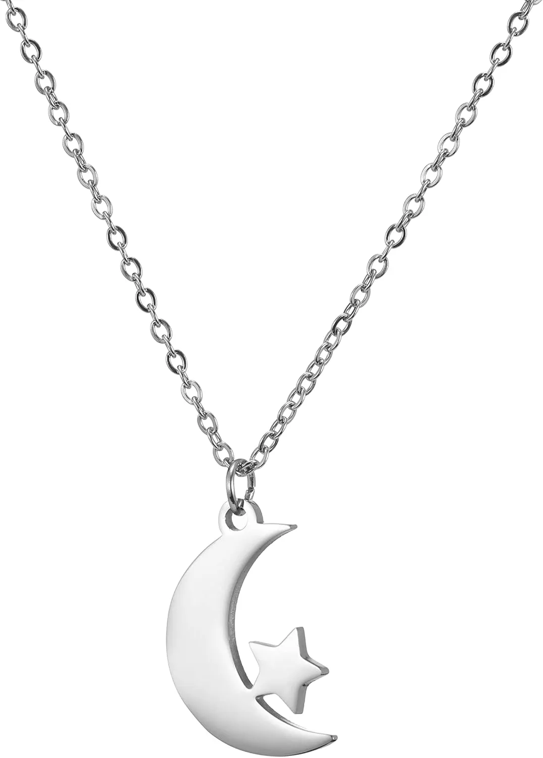 EUEAVAN Islamic Crescent Symbol Necklace for Women Crescent Moon Star Pendant Fashion Refined Minimalist Islamic Religion Muslim Jewelry Gift
