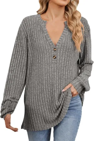 Fall Knitted Sweater for Women Solid Color Warm Long Sleeve V Neck Stripe Textured Pullovers Comfy Warm Thick Tops