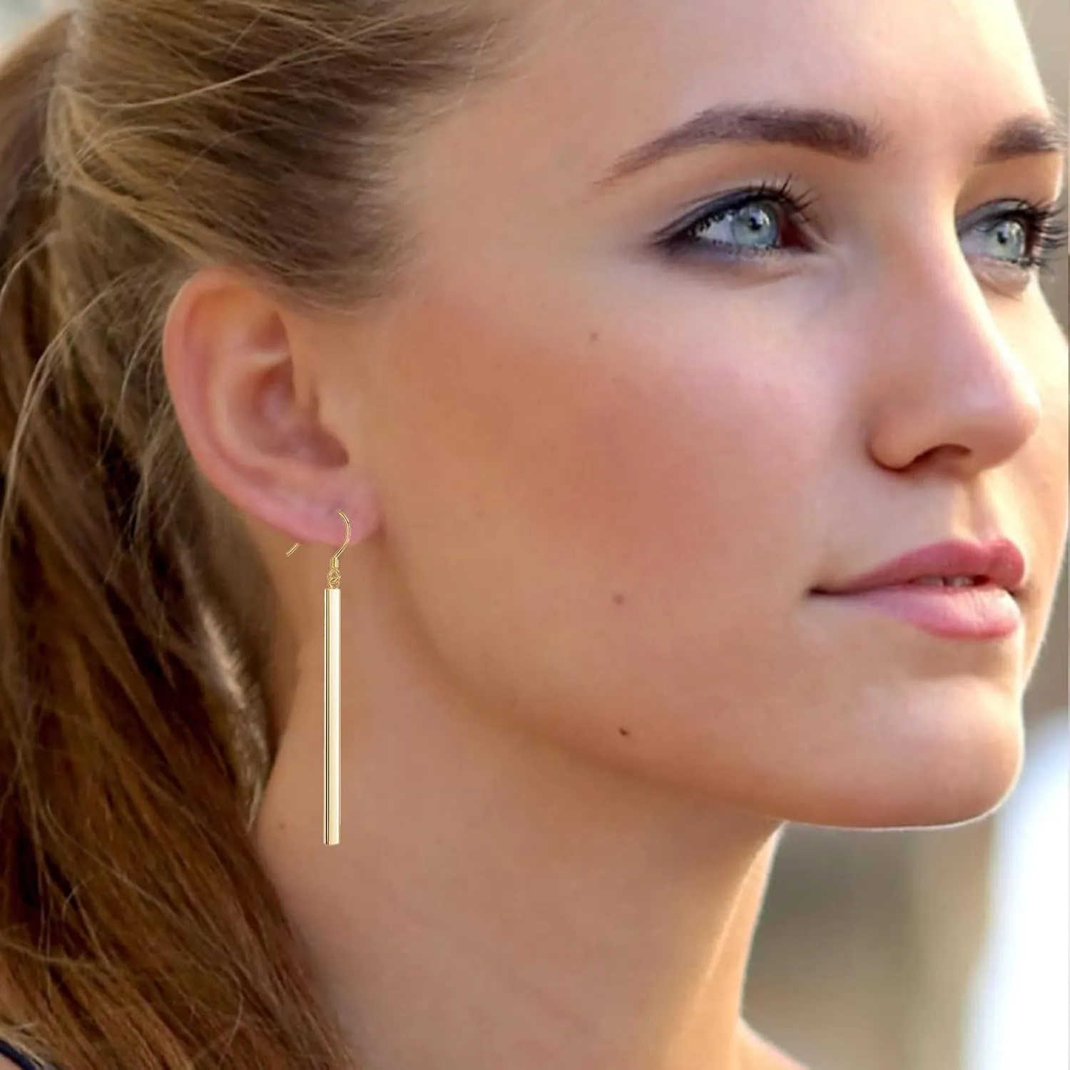Fashion Bar Neckacle and Earrings Gold Plated Simple Bar Y Shaped Necklace and Leaves Jewelry Sets for Women Girls
