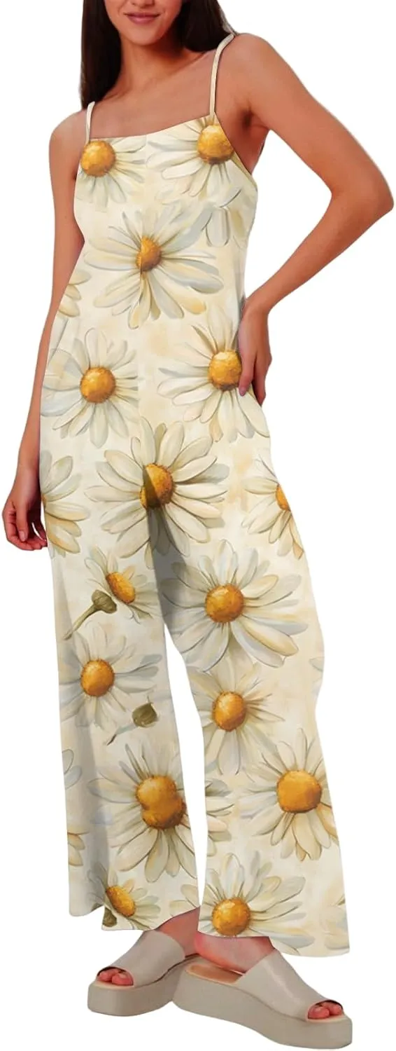 Floral Jumpsuits for Women Summer Boho Jumpsuits Casual Wide Leg Long Pant Rompers One Piece Beach Vacation Outfits