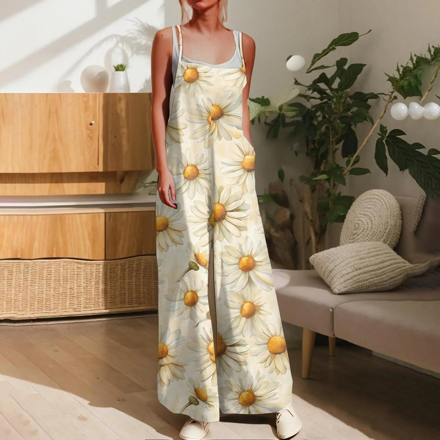 Floral Jumpsuits for Women Summer Boho Jumpsuits Casual Wide Leg Long Pant Rompers One Piece Beach Vacation Outfits