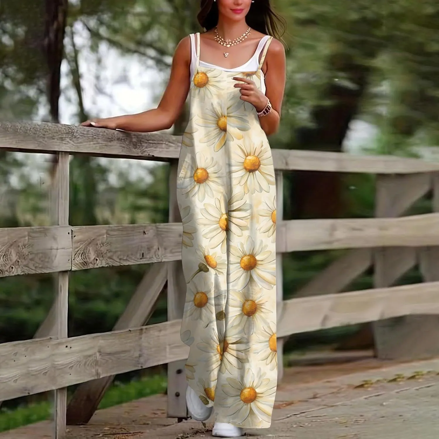 Floral Jumpsuits for Women Summer Boho Jumpsuits Casual Wide Leg Long Pant Rompers One Piece Beach Vacation Outfits
