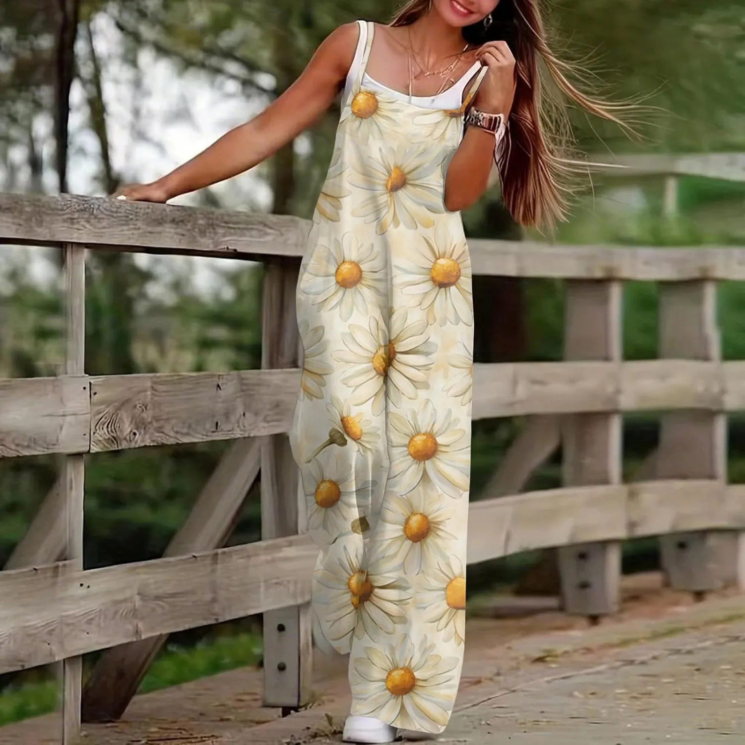 Floral Jumpsuits for Women Summer Boho Jumpsuits Casual Wide Leg Long Pant Rompers One Piece Beach Vacation Outfits