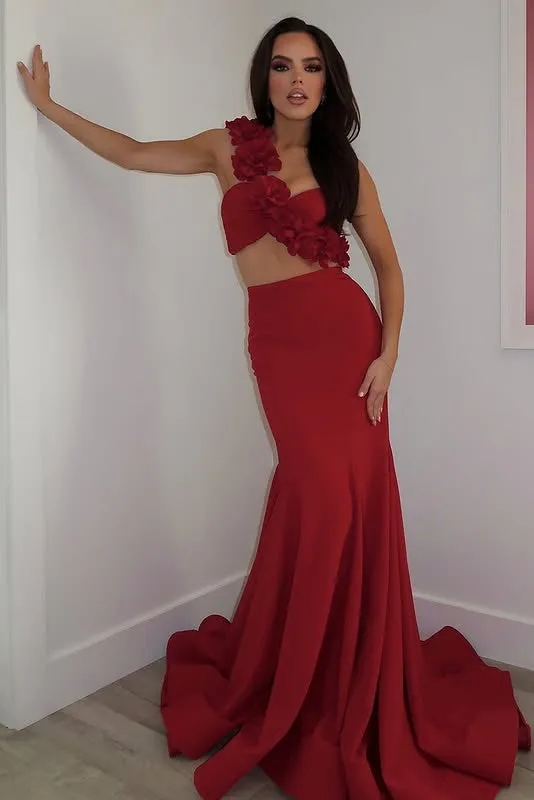 Floral One Shoulder Two Tone Mermaid Party Prom Dress