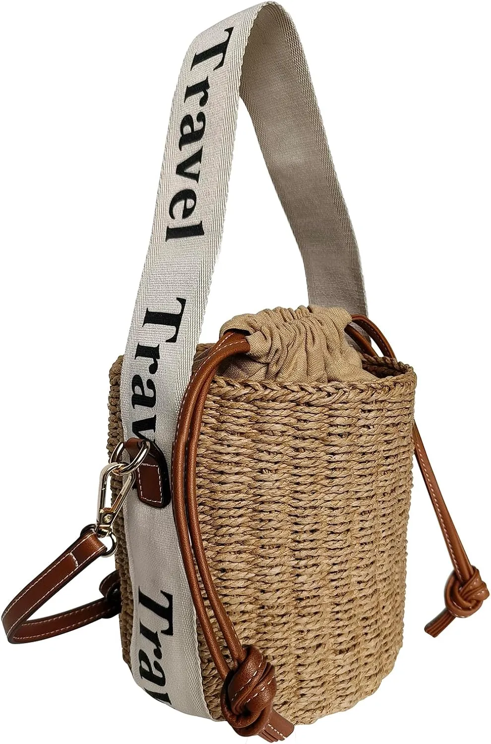 Flower Pearls Rattan Tote Bag Summer Beach Drawstring Straw Bucket Bag Diamonds Woven Handbag