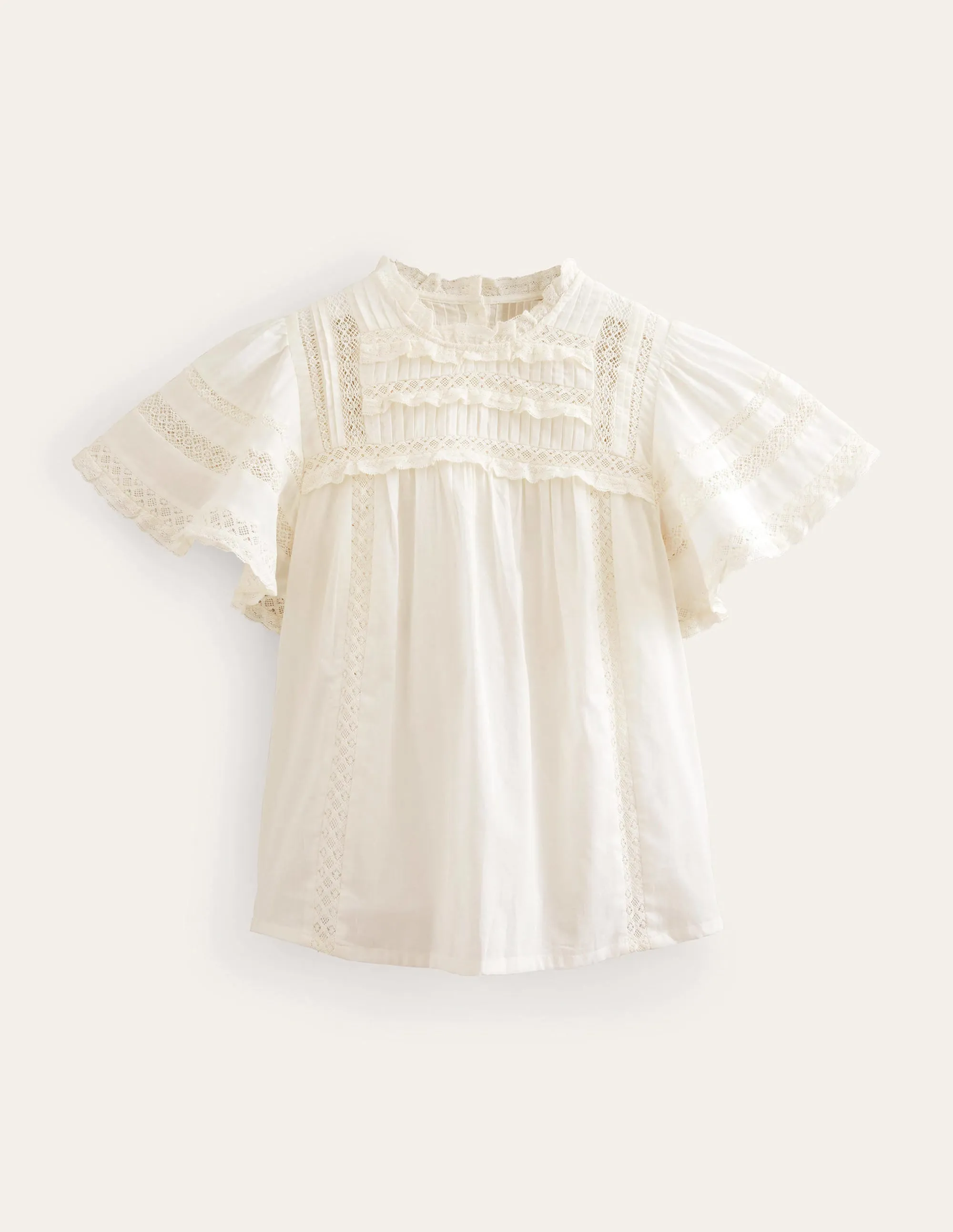 Flutter Sleeve Trim Detail Top-Ivory