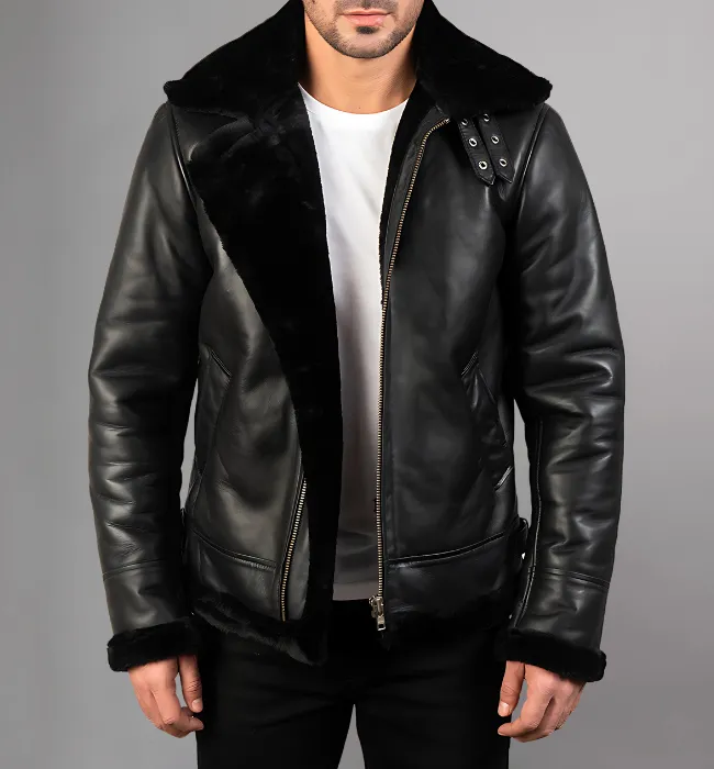 Francis B-3 Black Leather Bomber Jacket