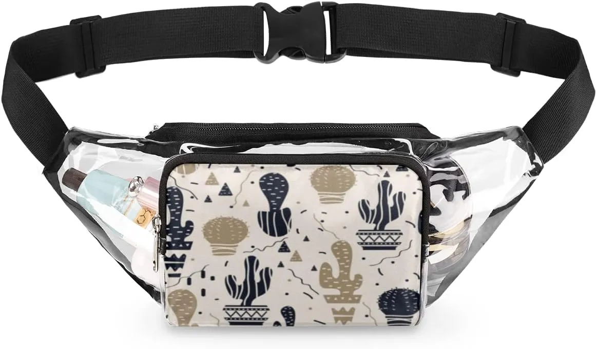 Funny Cactus Art Clear Fanny Pack Stadium Approved Adjustable Clear Belt Bag Cute Waist Bags for Women Men Travel Sports Events Hiking Concerts