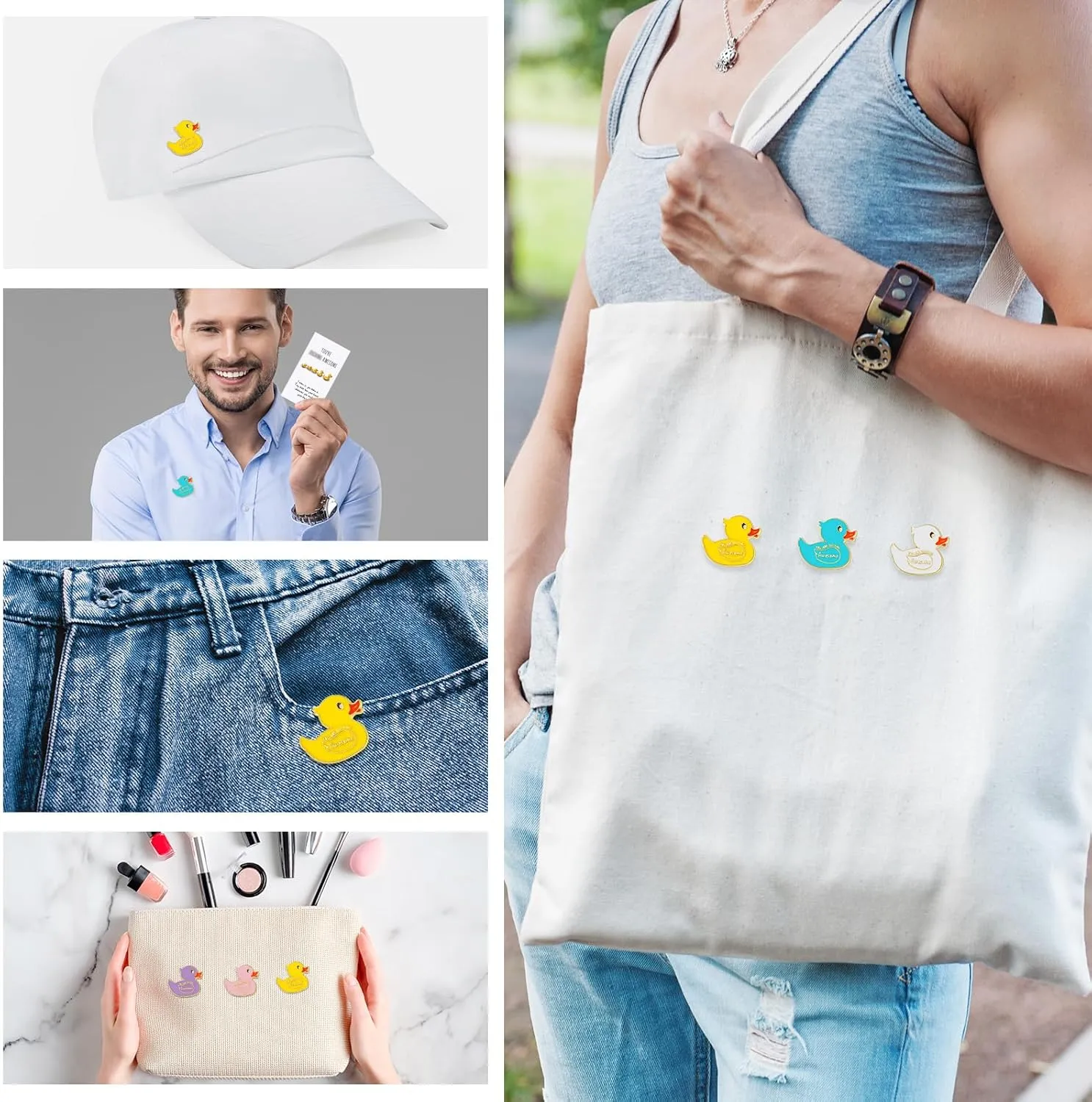 Fuutreo 100 Set Yellow Duck Brooches with You're Awesome Funny Pun Cheer up Card Duck Lapel Pins for Backpack Employee Appreciation Gift for Women Student Camp Gifts Coworker (Multicolored)