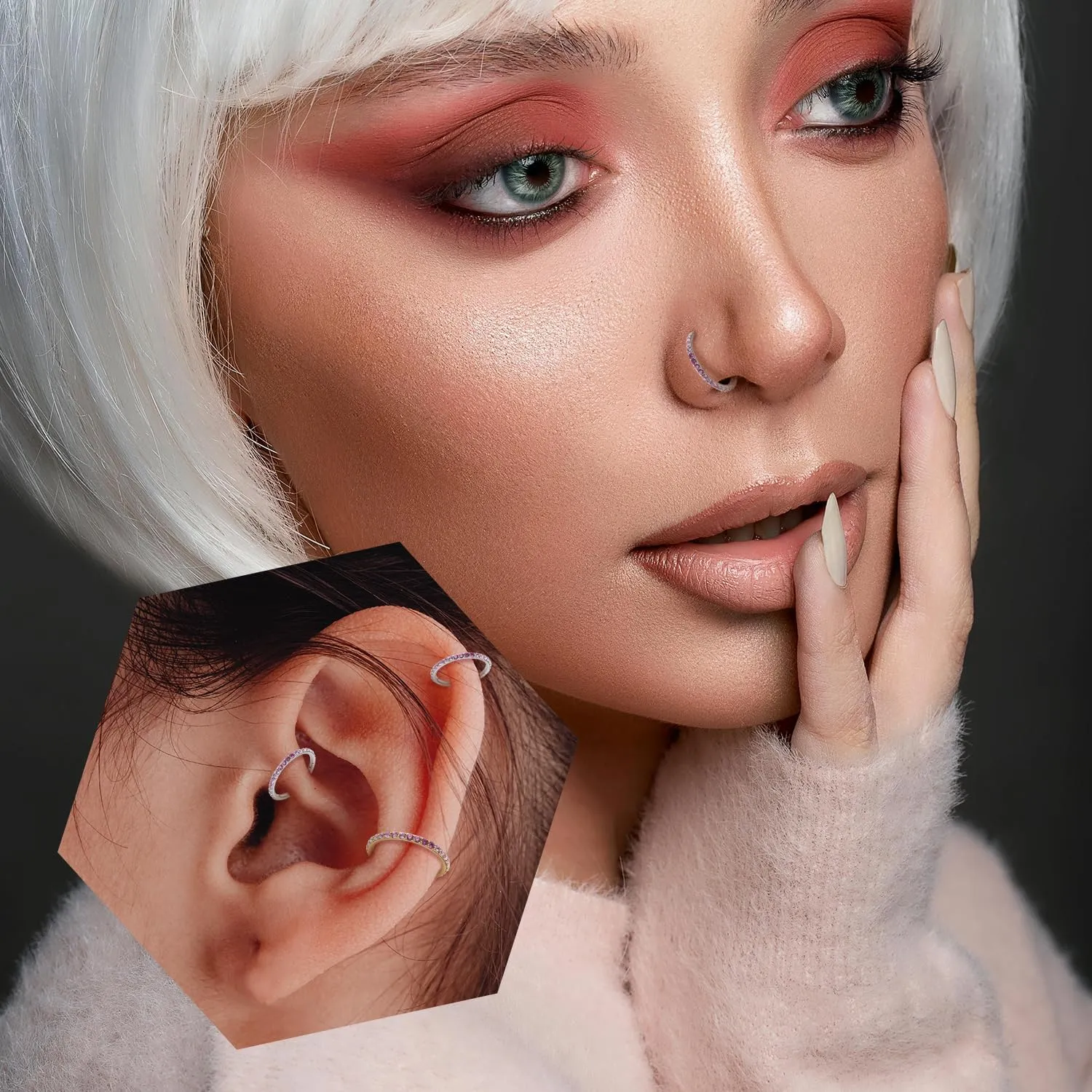 GAGABODY Conch Piercing Jewelry 20g 18g 16g 14g 12g Septum Jewelry Conch Hoop Daith Earrings Surgical Steel Clicker Hoop Piercing Rings Lip Rings with CZ Helix Rook Cartilage Piercing Jewelry