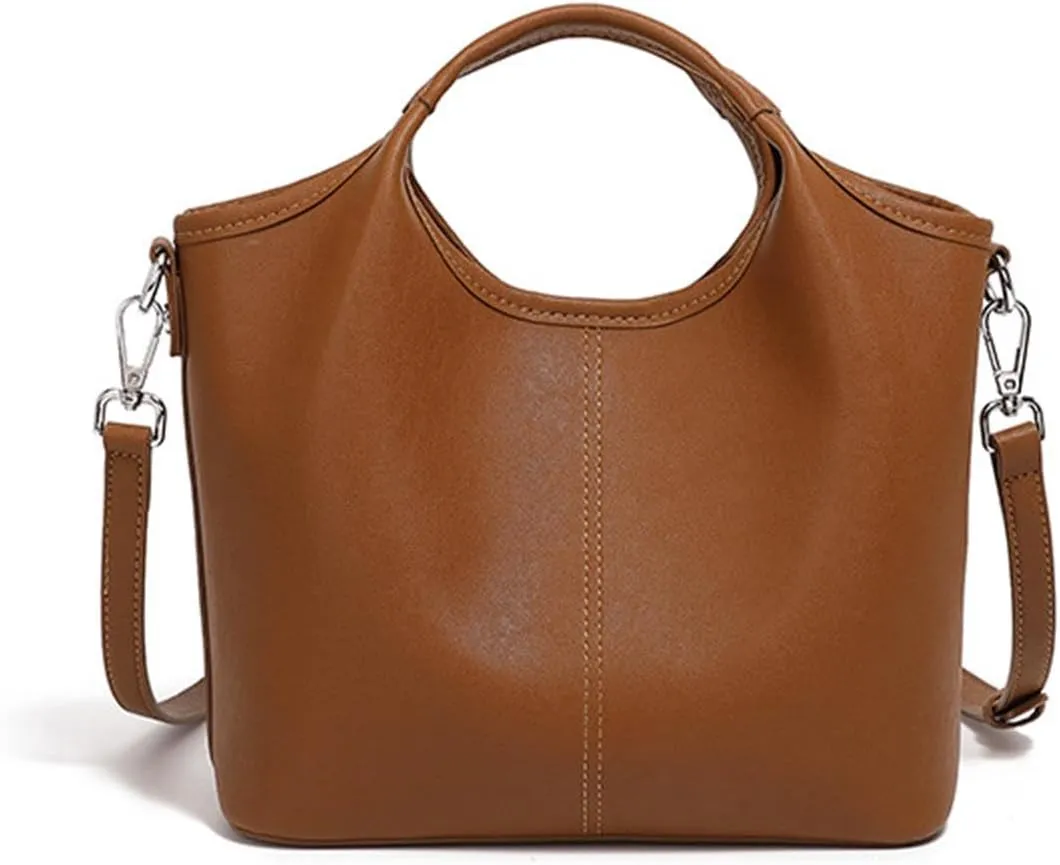 Genuine Leather Handbags Purses for Women Split Bucket Bags Retro Cowhide Shoulder Crossbody Bags with Adjustable Strap
