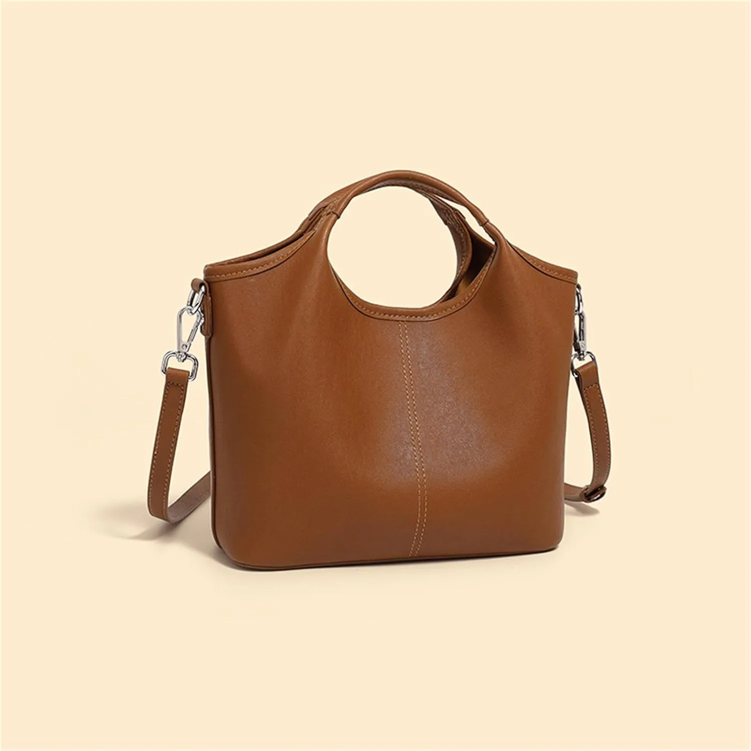 Genuine Leather Handbags Purses for Women Split Bucket Bags Retro Cowhide Shoulder Crossbody Bags with Adjustable Strap