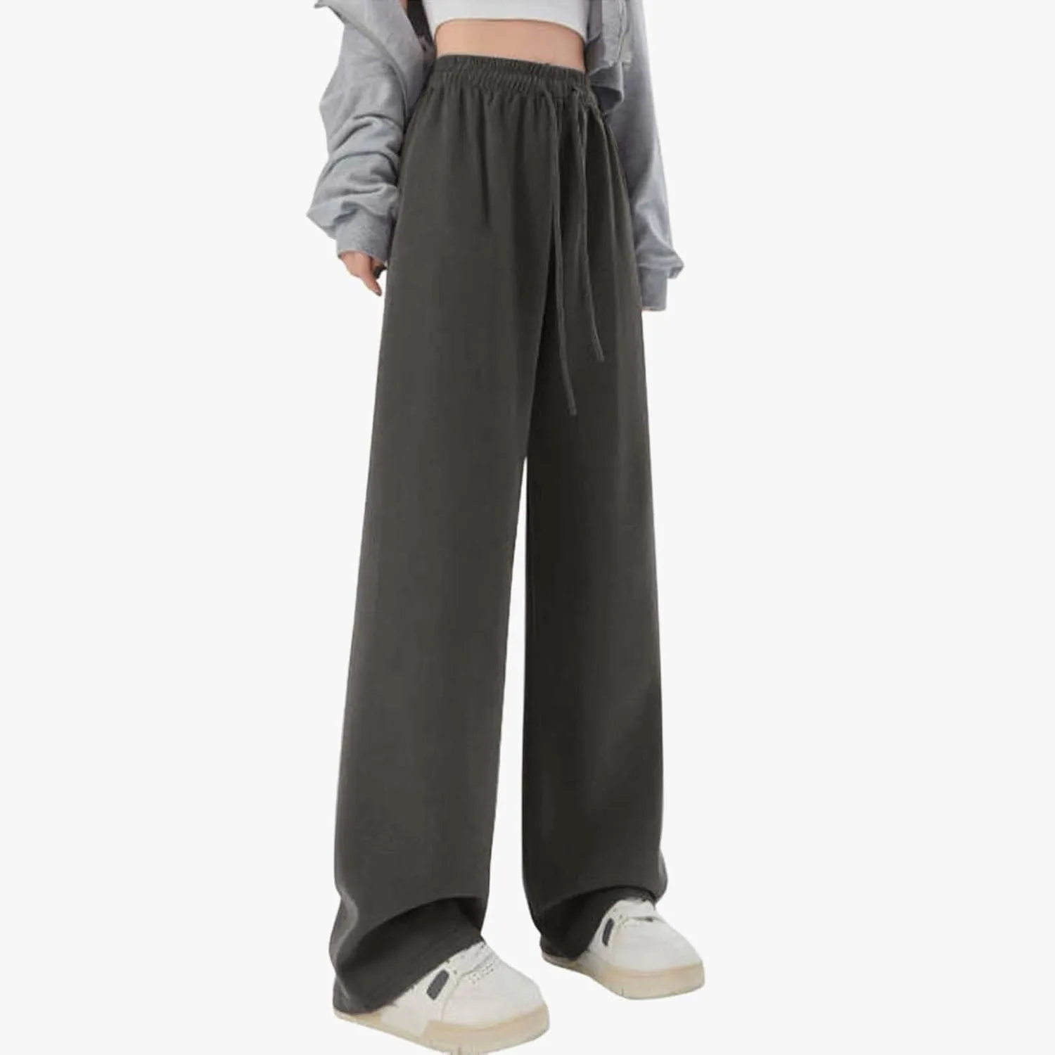 Girl's Elegant Flowy Dress Pants Front Pleated High Waisted Casual Wide Leg Loose Palazzo Trousers with Pockets