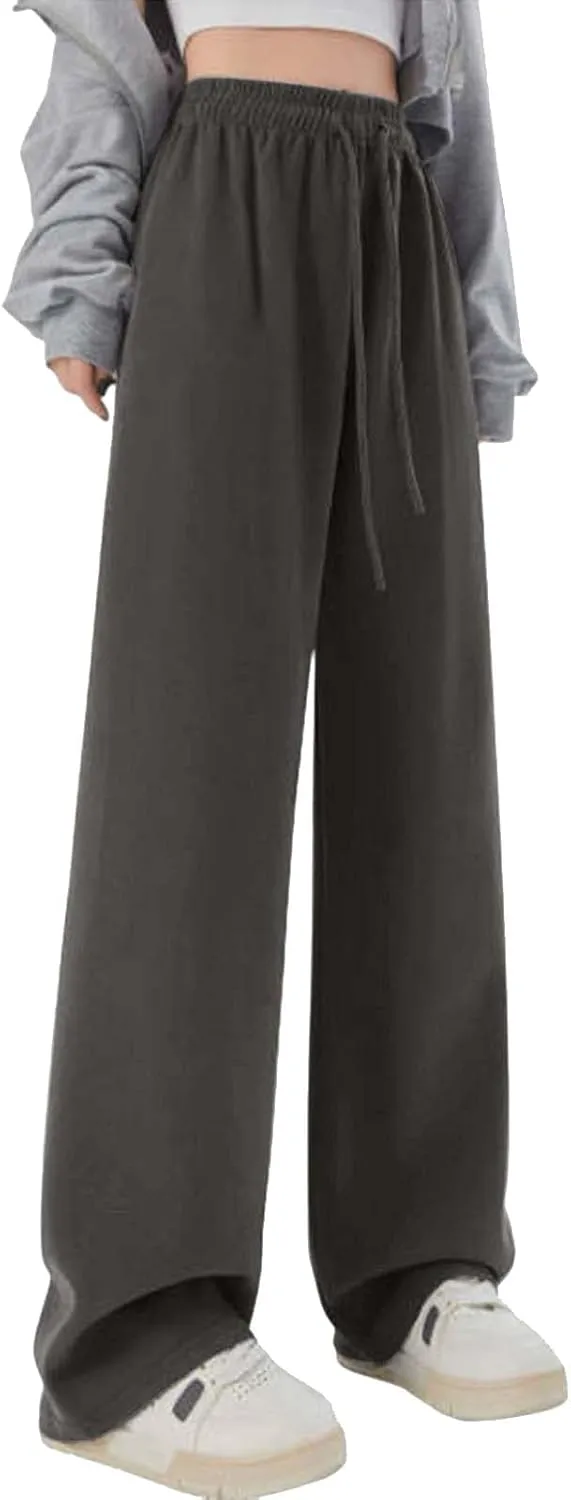 Girl's Elegant Flowy Dress Pants Front Pleated High Waisted Casual Wide Leg Loose Palazzo Trousers with Pockets