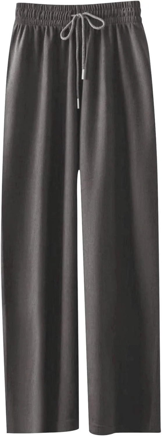 Girl's Elegant Flowy Dress Pants Front Pleated High Waisted Casual Wide Leg Loose Palazzo Trousers with Pockets