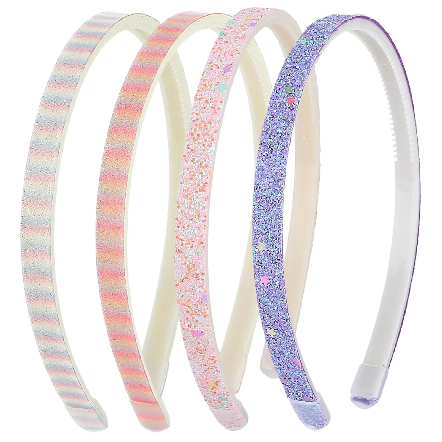 Glitter Headband, 4pcs Plastic Sparkly Cute Non Slip Chunky Hairbands, Thick Bling Confetti Rainbow Hair Bands with Teeth, Little Girls Colorful Hair Accessories(2 stripes   2 stars)