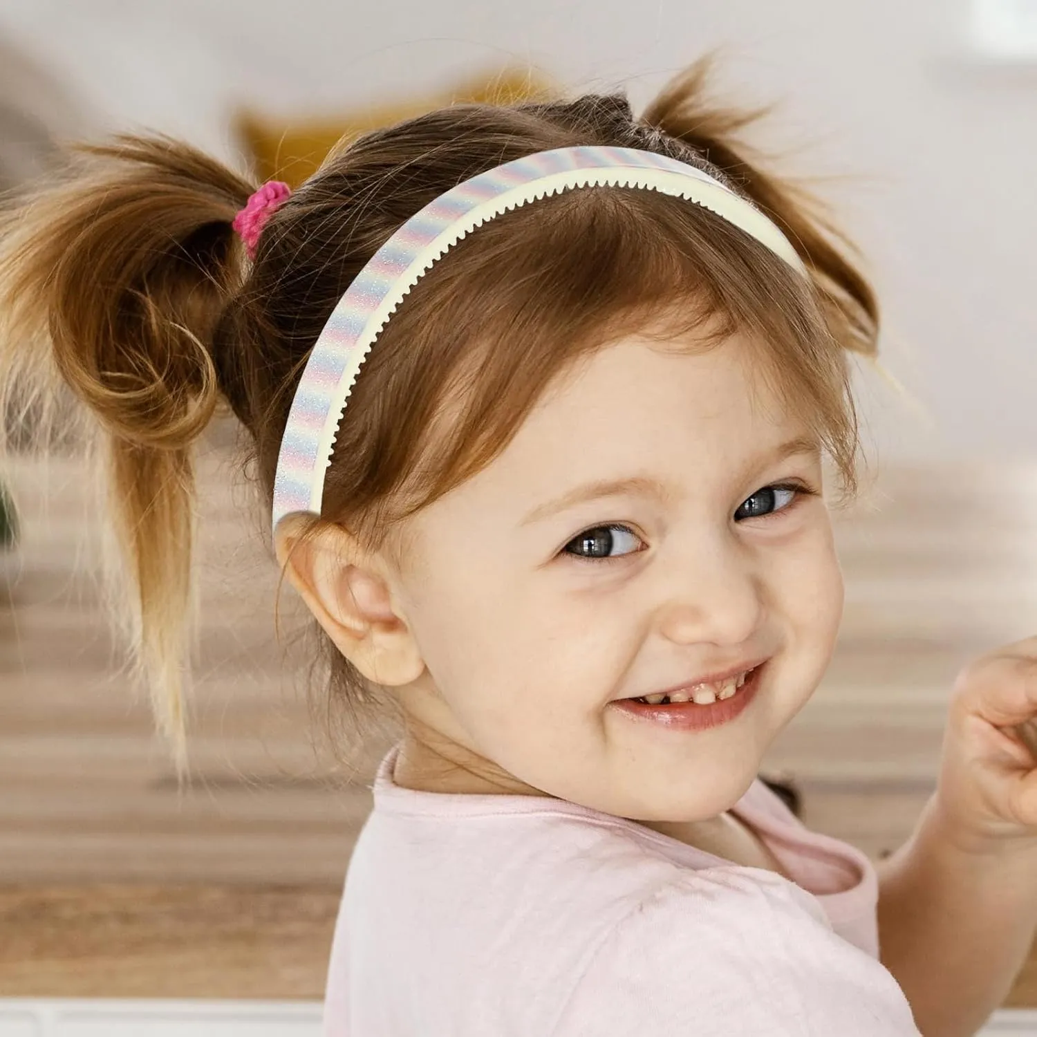 Glitter Headband, 4pcs Plastic Sparkly Cute Non Slip Chunky Hairbands, Thick Bling Confetti Rainbow Hair Bands with Teeth, Little Girls Colorful Hair Accessories(2 stripes   2 stars)