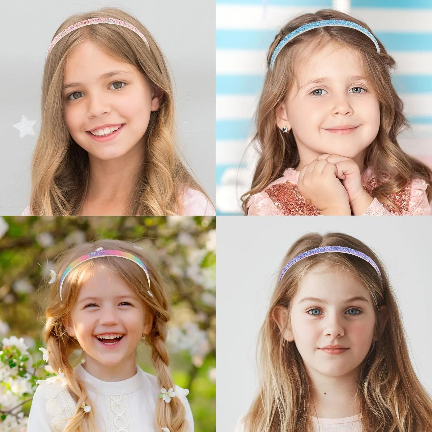 Glitter Headband, 4pcs Plastic Sparkly Cute Non Slip Chunky Hairbands, Thick Bling Confetti Rainbow Hair Bands with Teeth, Little Girls Colorful Hair Accessories