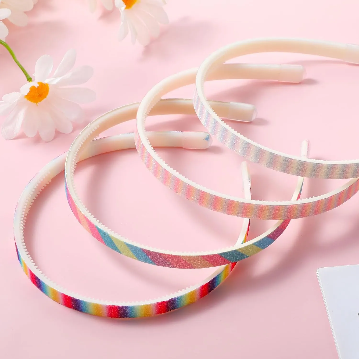 Glitter Headband, 4pcs Plastic Sparkly Cute Non Slip Chunky Hairbands, Thick Bling Confetti Rainbow Hair Bands with Teeth, Little Girls Colorful Hair Accessories
