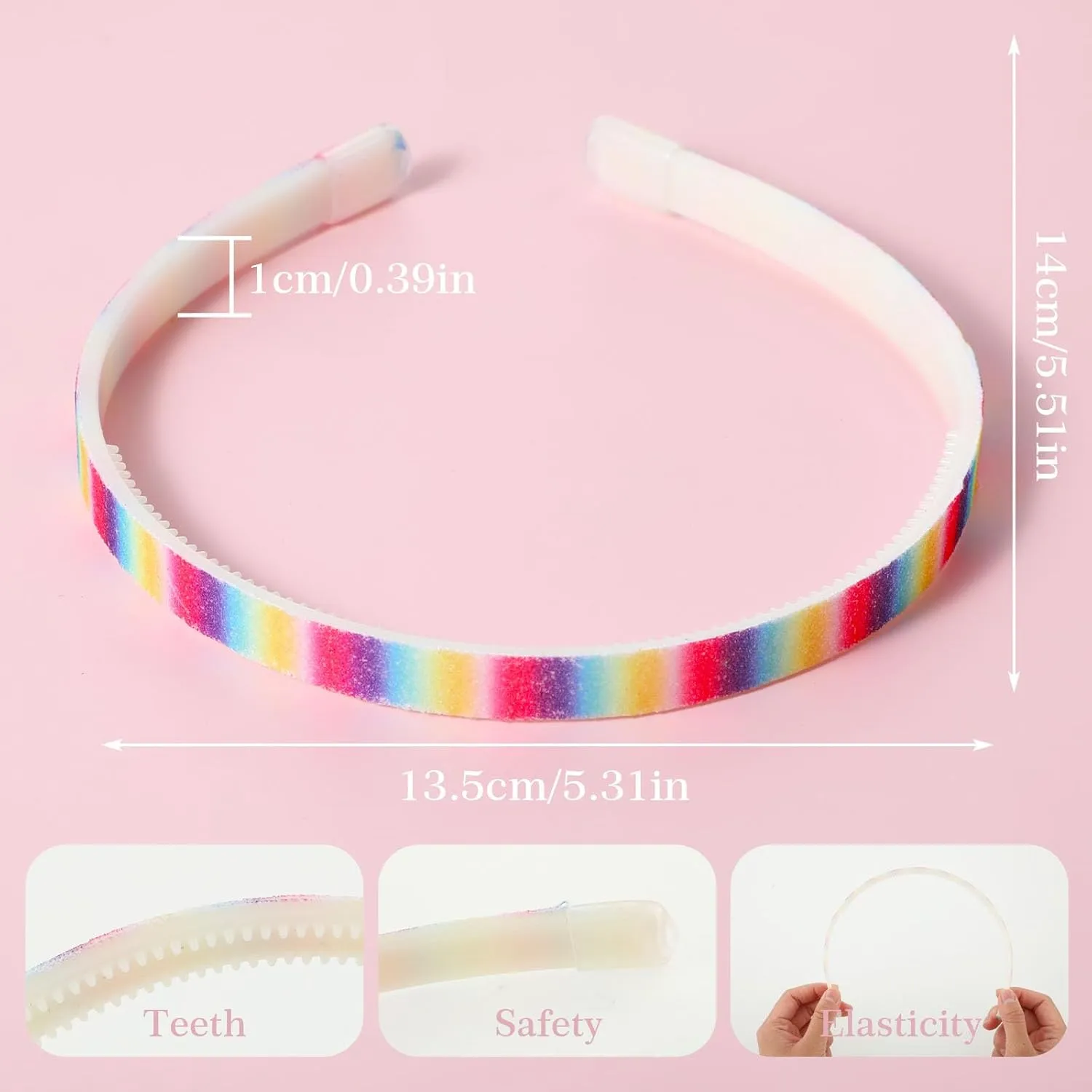 Glitter Headband, 4pcs Plastic Sparkly Cute Non Slip Chunky Hairbands, Thick Bling Confetti Rainbow Hair Bands with Teeth, Little Girls Colorful Hair Accessories