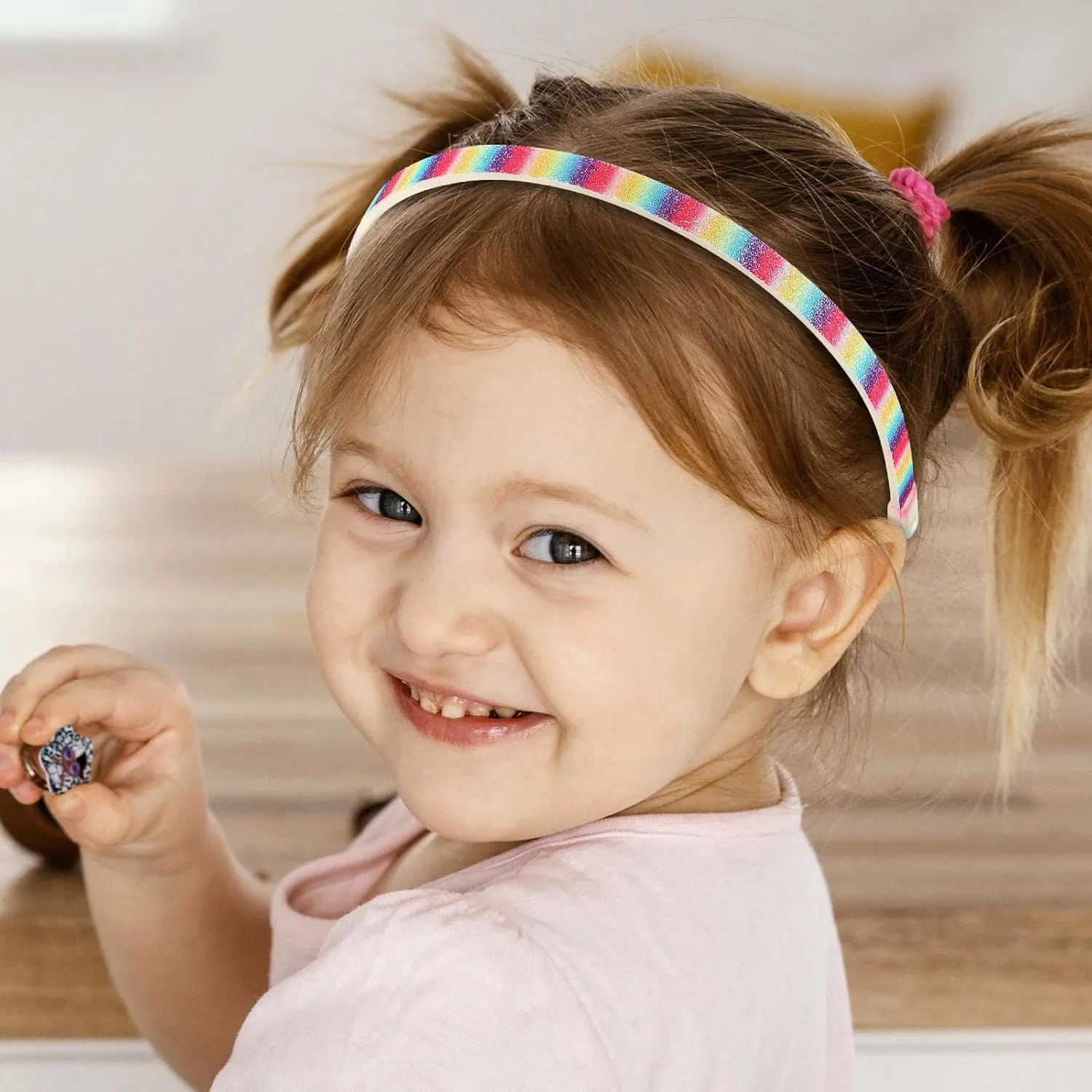Glitter Headband, 4pcs Plastic Sparkly Cute Non Slip Chunky Hairbands, Thick Bling Confetti Rainbow Hair Bands with Teeth, Little Girls Colorful Hair Accessories