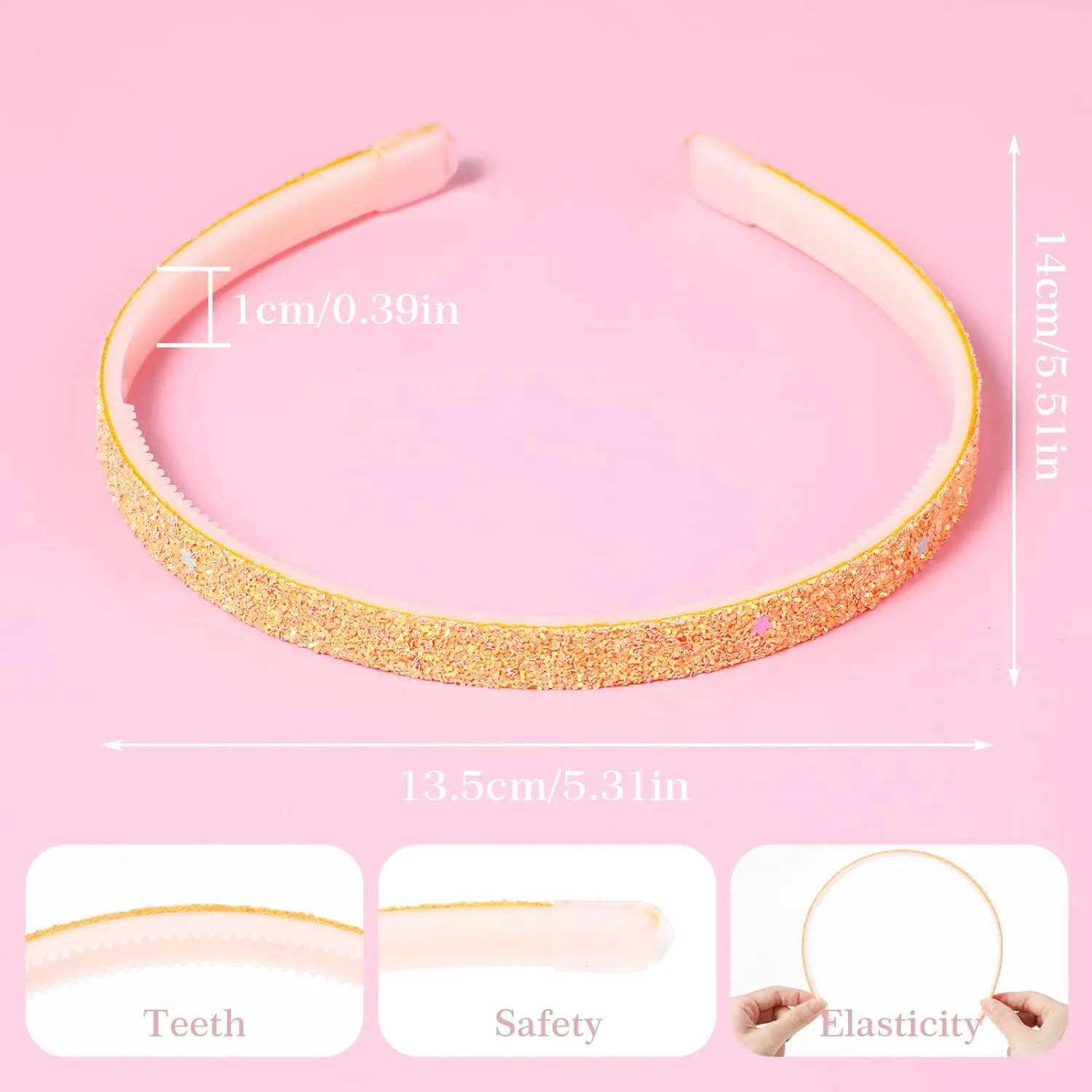 Glitter Headband, 4pcs Plastic Sparkly Cute Non Slip Chunky Hairbands, Thick Bling Confetti Rainbow Hair Bands with Teeth, Little Girls Colorful Hair Accessories
