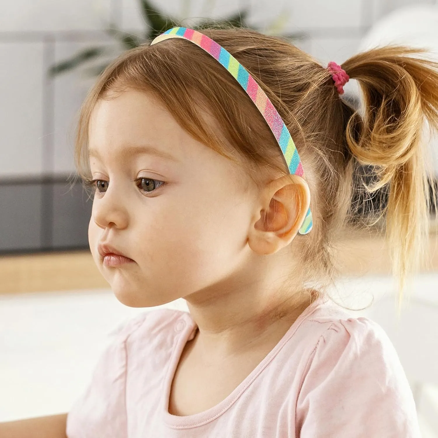 Glitter Headband, 4pcs Plastic Sparkly Cute Non Slip Chunky Hairbands, Thick Bling Confetti Rainbow Hair Bands with Teeth, Little Girls Colorful Hair Accessories