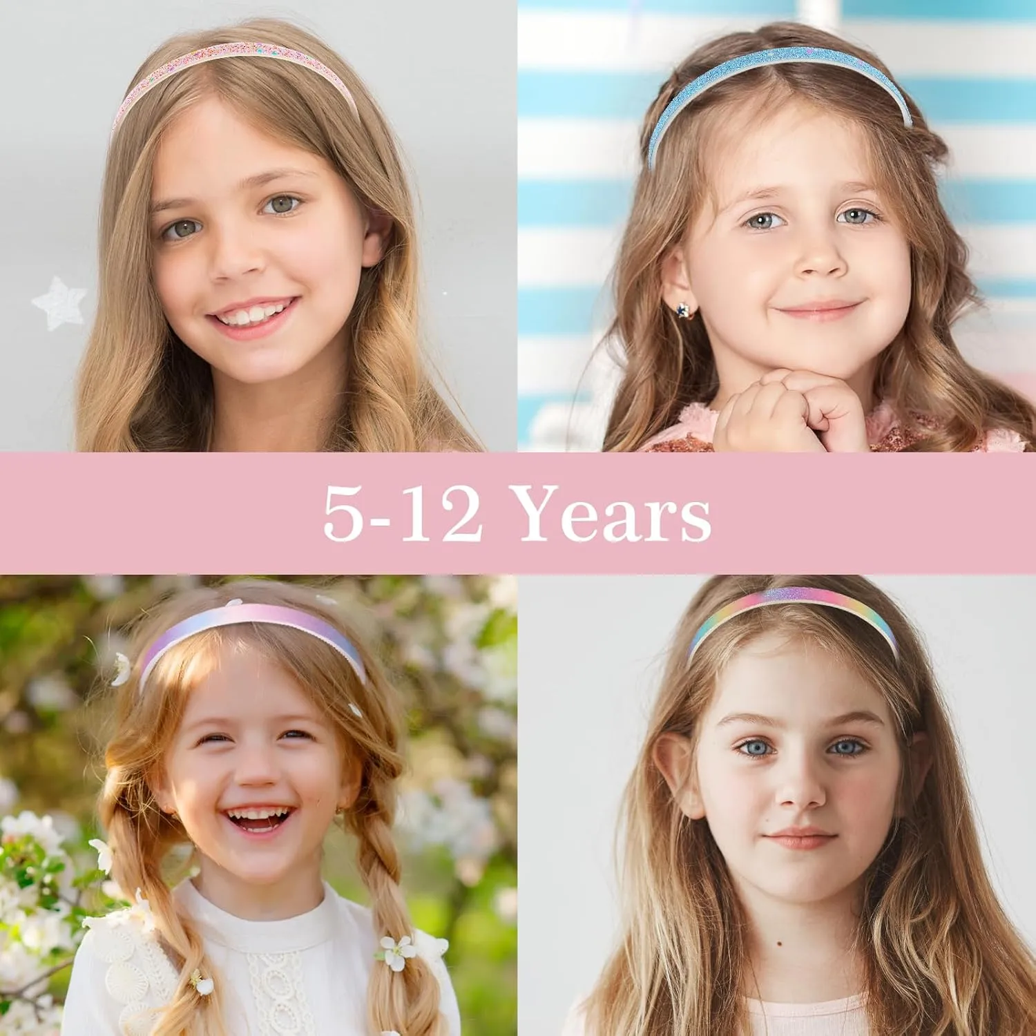 Glitter Headband, 4pcs Plastic Sparkly Cute Non Slip Chunky Hairbands, Thick Bling Confetti Rainbow Hair Bands with Teeth, Little Girls Colorful Hair Accessories