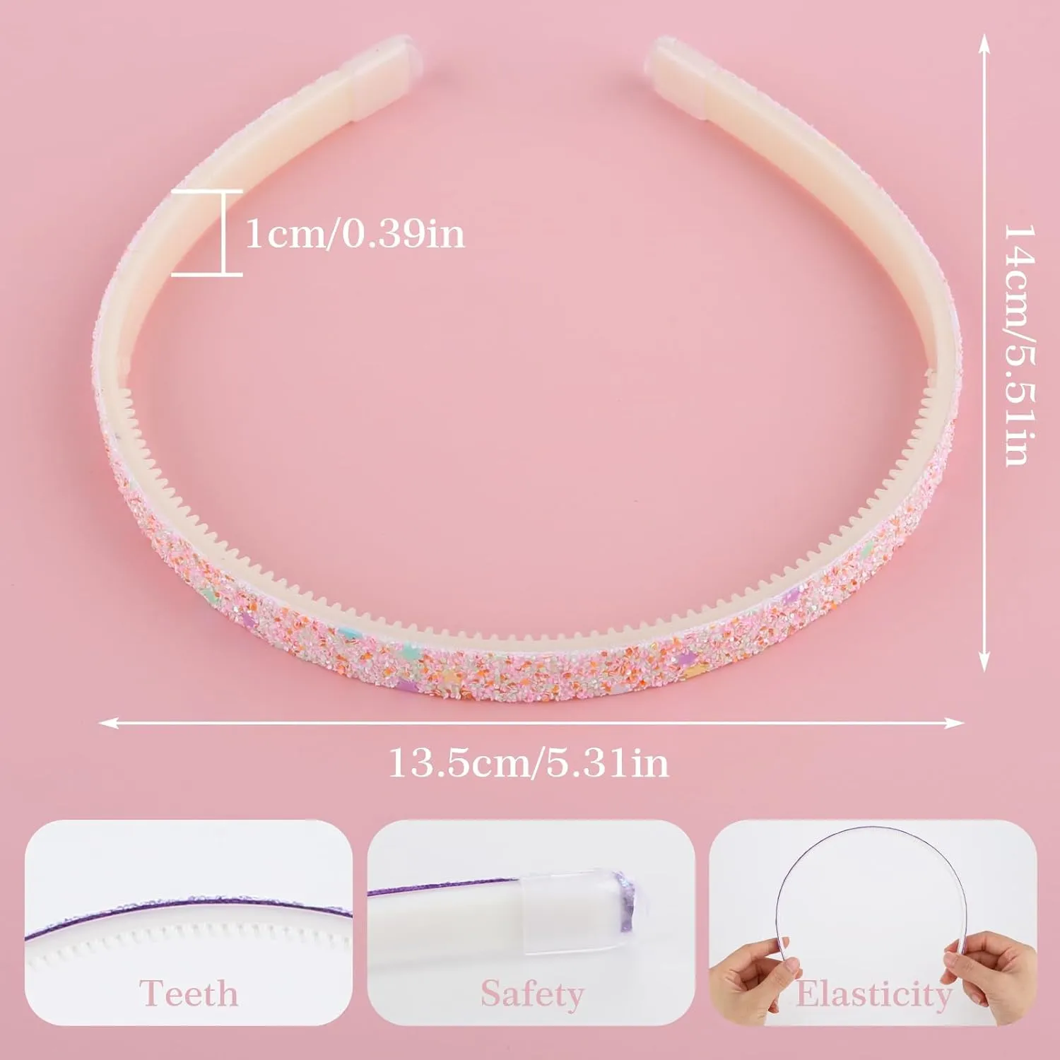 Glitter Headband, 4pcs Plastic Sparkly Cute Non Slip Chunky Hairbands, Thick Bling Confetti Rainbow Hair Bands with Teeth, Little Girls Colorful Hair Accessories