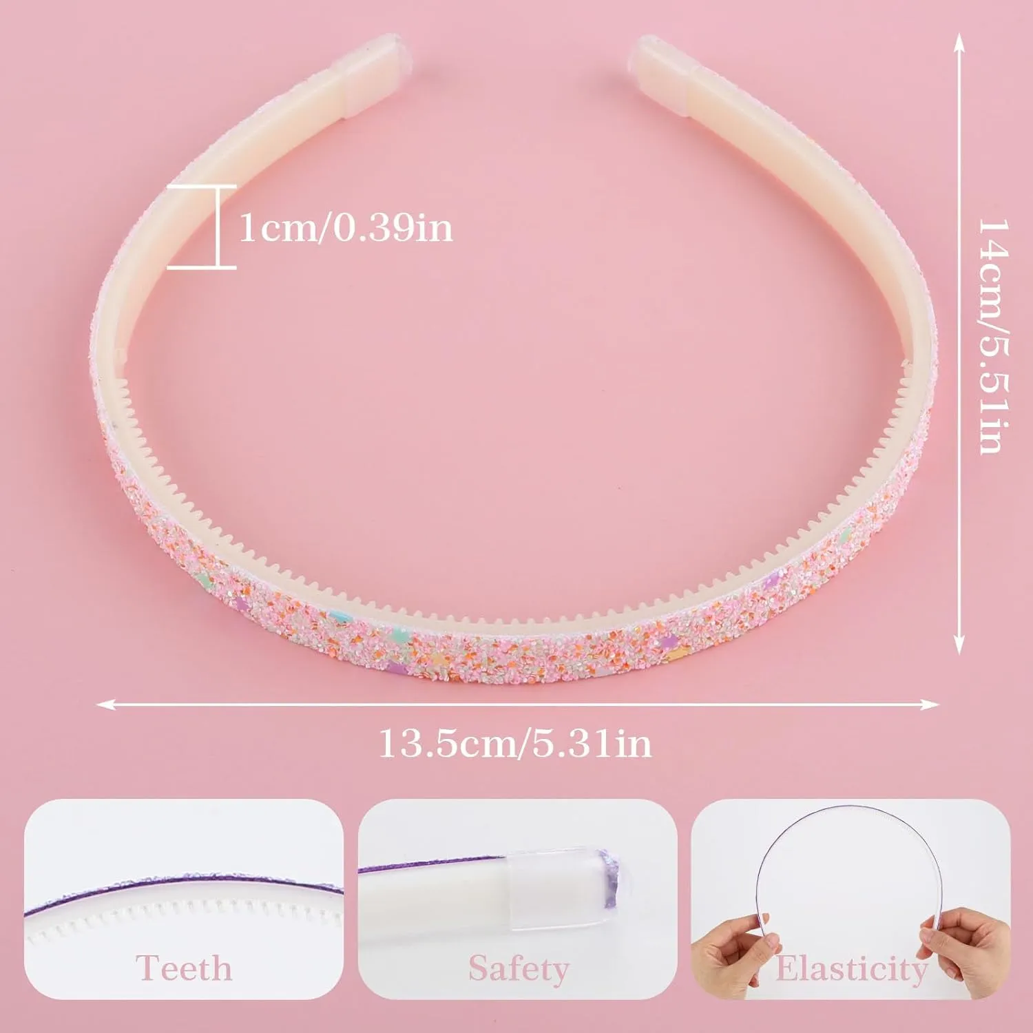 Glitter Headband, 4pcs Plastic Sparkly Cute Non Slip Chunky Hairbands, Thick Bling Confetti Rainbow Hair Bands with Teeth, Little Girls Colorful Hair Accessories